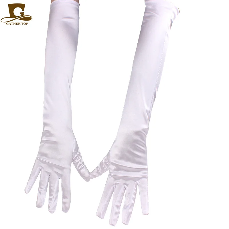 GTOP Fashion Women Stretch Satin Gloves Wrist Elbow Opera Extra Long Evening Party Fancy Costume  Etiquette gloves ST-34