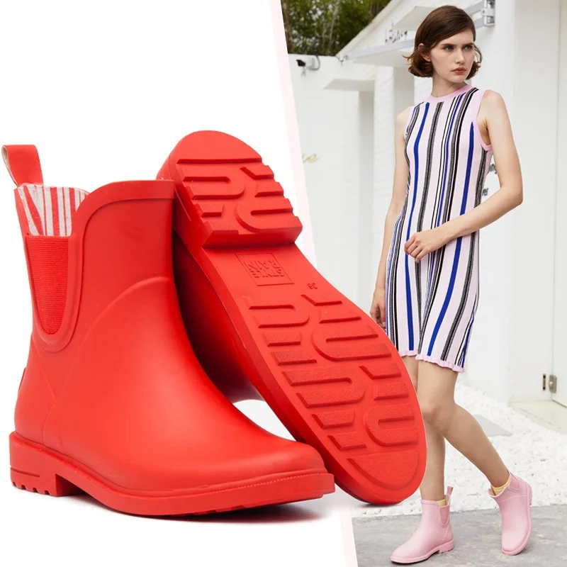 
Hotsale new design Ladies chelsea Ankle Rubber Boots Women Rubber Rain shoes 