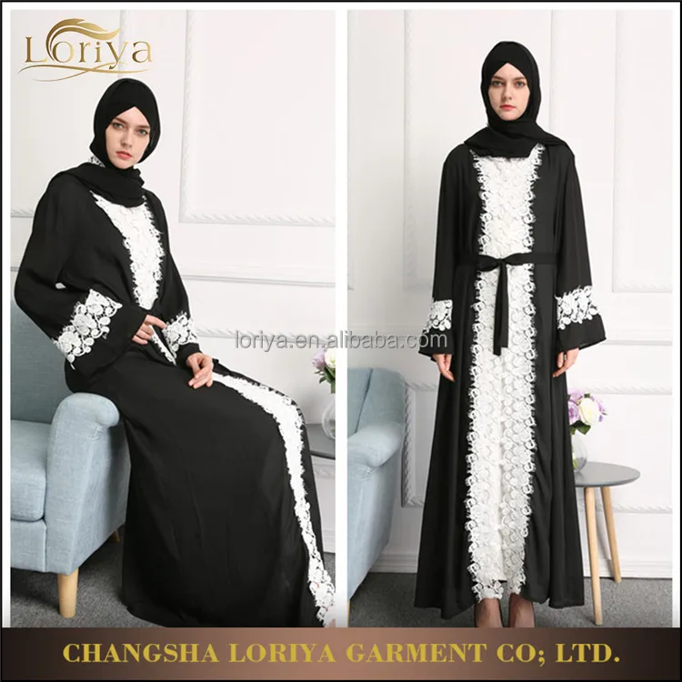 

Islamic new modal abaya in dubai latest burqa designs black abaya with belt in stock muslim white lace dubai front open abaya