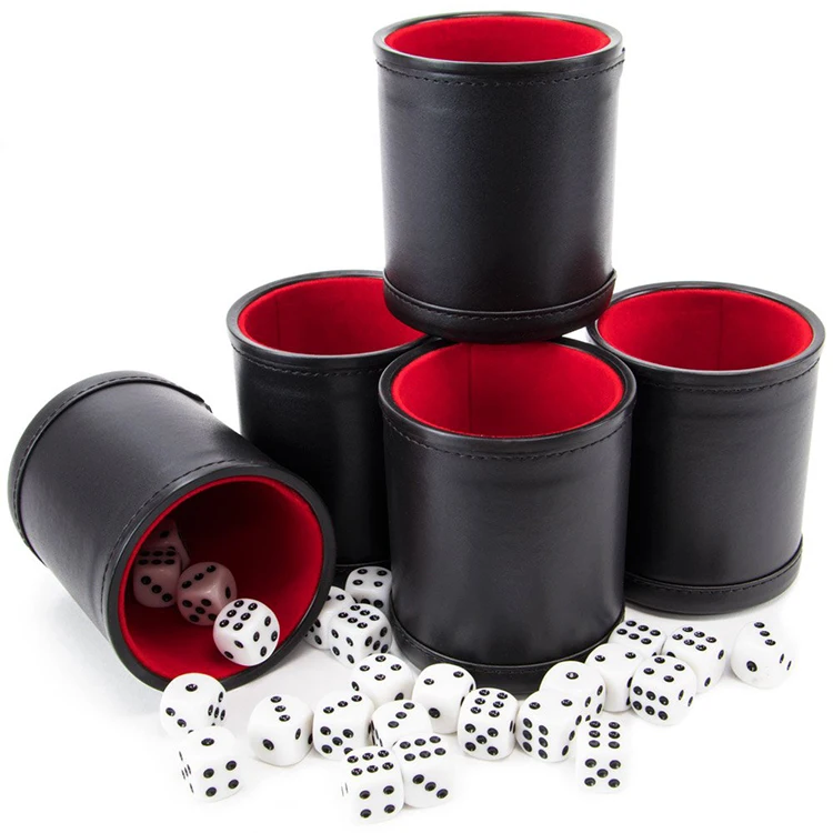 Custom Embossing Logo High Quality Pu Leather Dice Shaker Cup With Red
