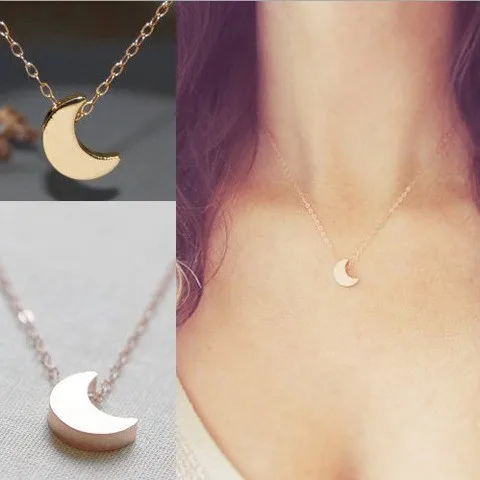 

Simple Korean Style Gold/Silver Crescent Moon Necklace Plain Half Moon Galaxy Moon Pendant Necklace Set Jewelry for Women Female, As picture