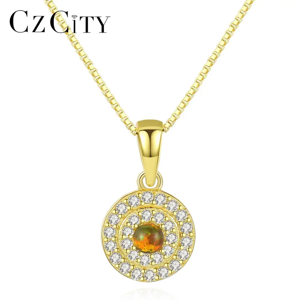 

CZCITY 925 Sterling Silver Opal Initial Pendant Necklace Wedding Jewelry Set For Women