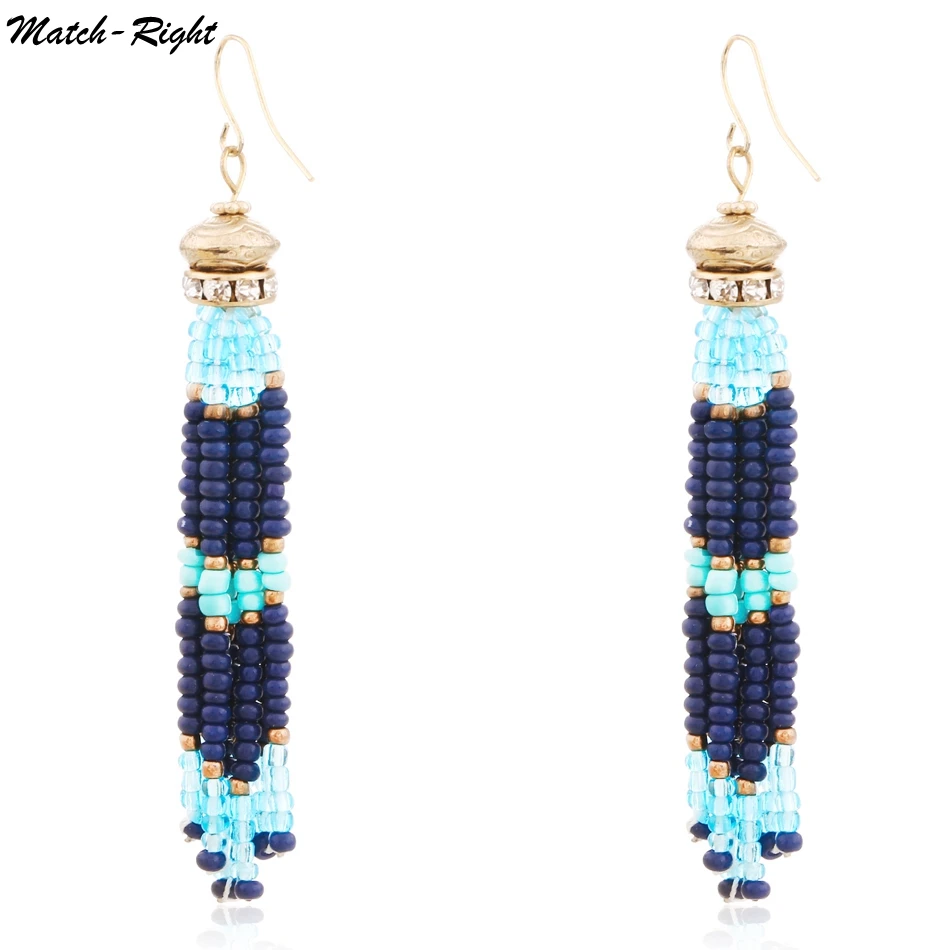 

2018 Women Fashion Jewelry Bohemia Style Beaded Pendant Type Rhinestone Tassels Earrings Long Dangles for Party Gift Daily SP373, Multi colors