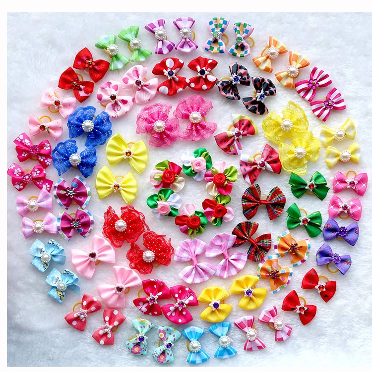 handmade Dog Hair Bows Pairs Rhinestone Pearls Flowers Topknot Mix Styles Dog Bows Pet Grooming Products