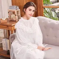 

Sweet lace long-sleeved nightdress cotton elegant sexy retro palace long home clothes