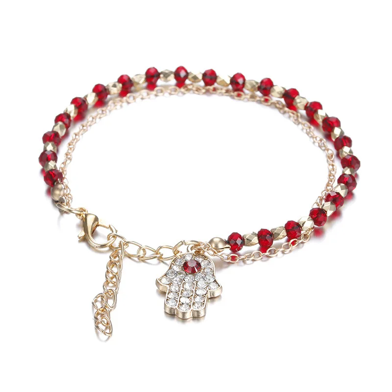 

Trend Handmade Hand Eye Charm Custom Red Blue Beads Bracelets For Women, Blue red