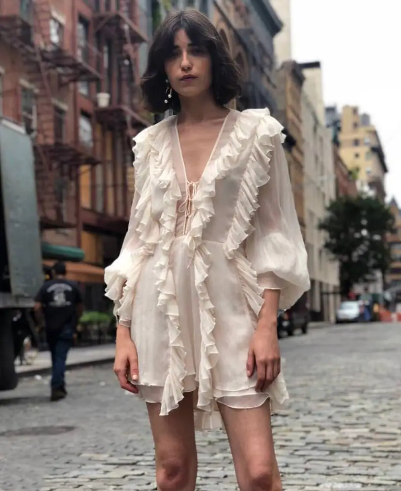 2019 Summer Australian small multi-layer lace women dress cross binding with long sleeve skirt chiffon beach women cloth