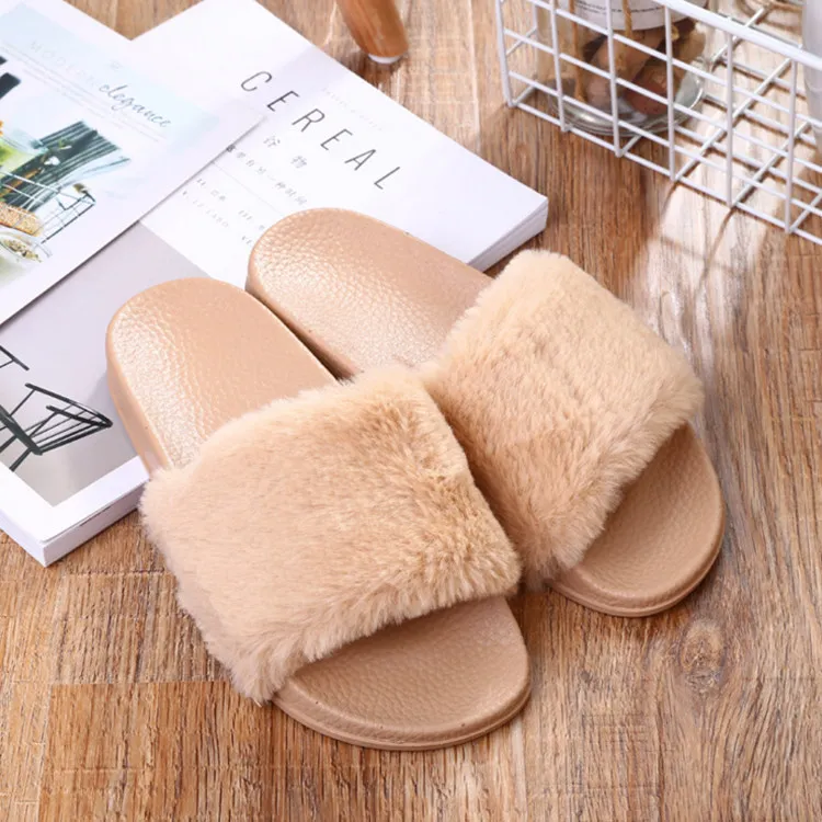 

good quality pvc sole plush furry upper unisex indoor slippers