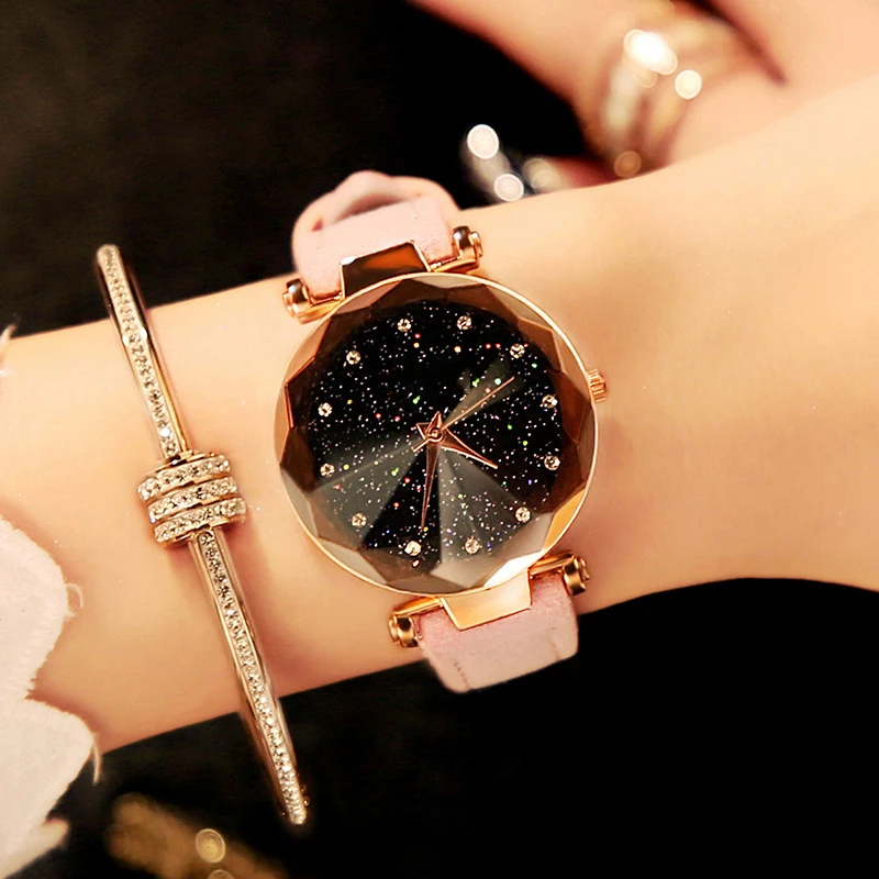 

Best Selling Customize Logo Magnet Buckle Starry Sky WristWatch Casual PU Luxury Women Surface Quartz Watches Relogio Feminino, N/a