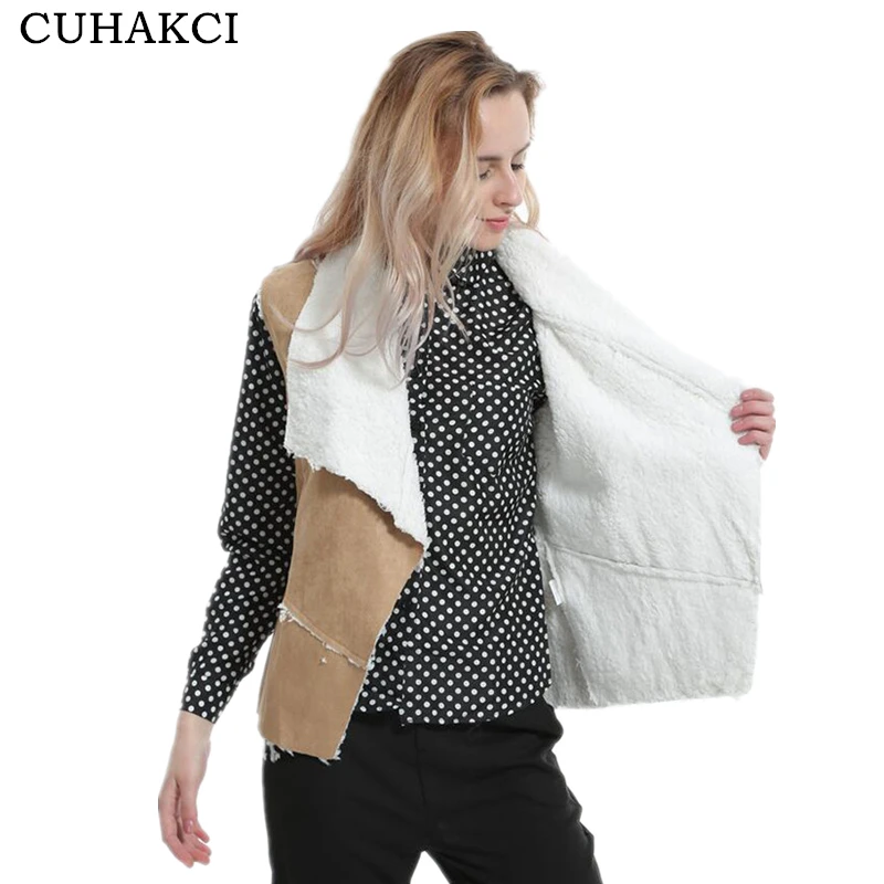 

CUHAKCI Female Jacket Coats Fur Vest Jackets Lady Winter Open Front Fleece Thermal Clothes Women