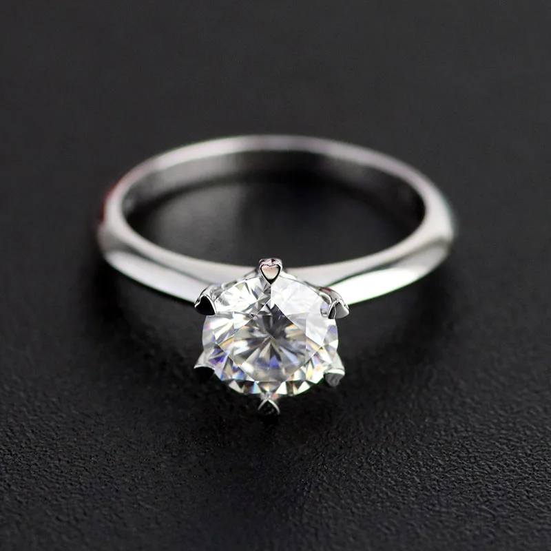 

6.5mm 1carat round Heart and Arrow cut DEF color moissanite pure 14k white gold solitaire ring