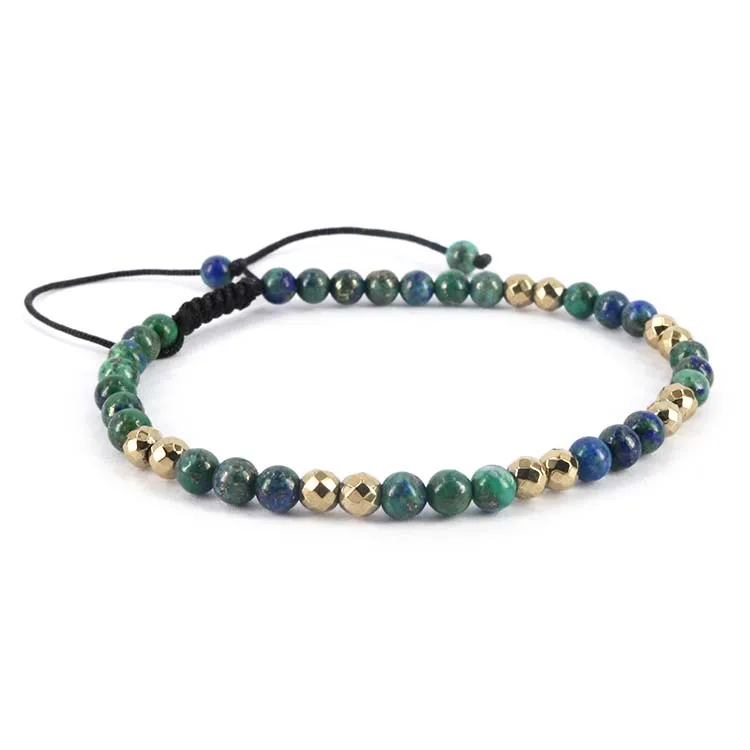 

BN5309 Delicate tiny chrysocolla pyrite gemstone beads macrame bracelets,unisex semiprecious stone adjustable bracelets, Silver