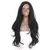 Natural Hairline Glueless High Temperature Fiber Hair Wigs Swiss Long Wavy 1# Black Synthetic Lace Front Wig for Women