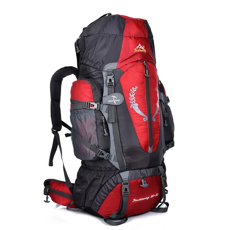 

Nylon Material and 85L Capacity mountain terrain Hiking and camping backpack, Orange, green, blue, red, dark blue, black