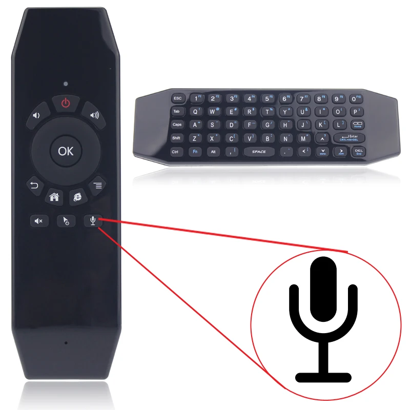 

Air Mouse mic 2.4G Wireless Remote Control with Keyboard Build-in Rechargeable battery for Smart Tv