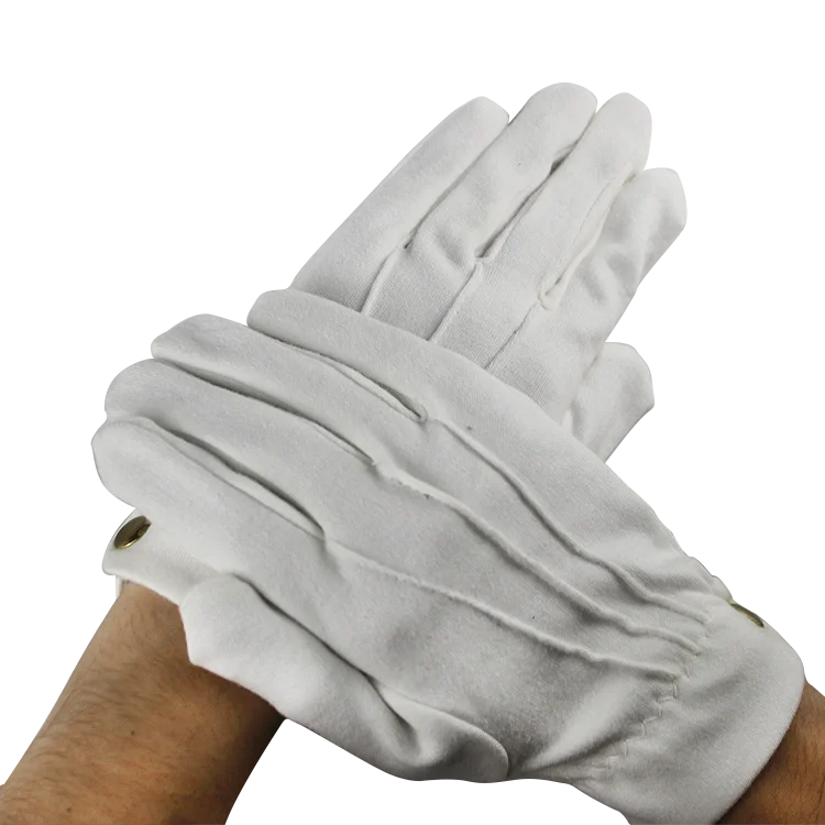 高品质白色棉手套 pvc 点军事统一白手套