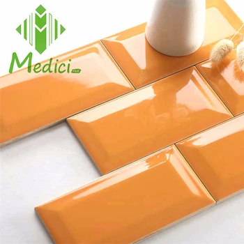3x6,4x8 Light Orange Glossy Bevel Bathroom Wall Tile ...