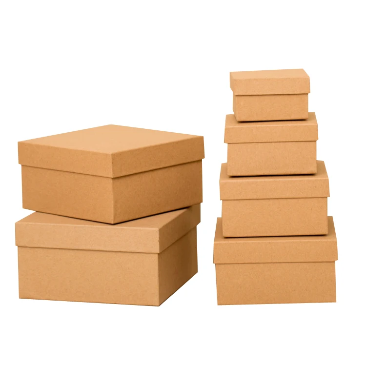 
High Quality DIY Custom Logo Handmade Hard Cardboard Square Shape Brown Kraft Gift Paper Box with lid 