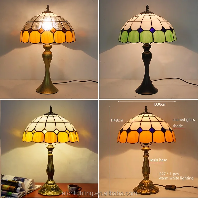 Mediterranean Colored Glass Dim Table Lamps Orange White Bedroom