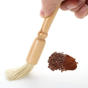 Image of Round oak wood coffee machine cleaning brush