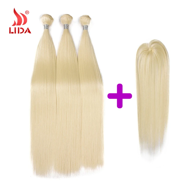 
Lida Synthetic Hair 3 Extension with free closure Yaki Silk Straight 100% kanekalon fiber 613# color Hair Bundle weft weave 