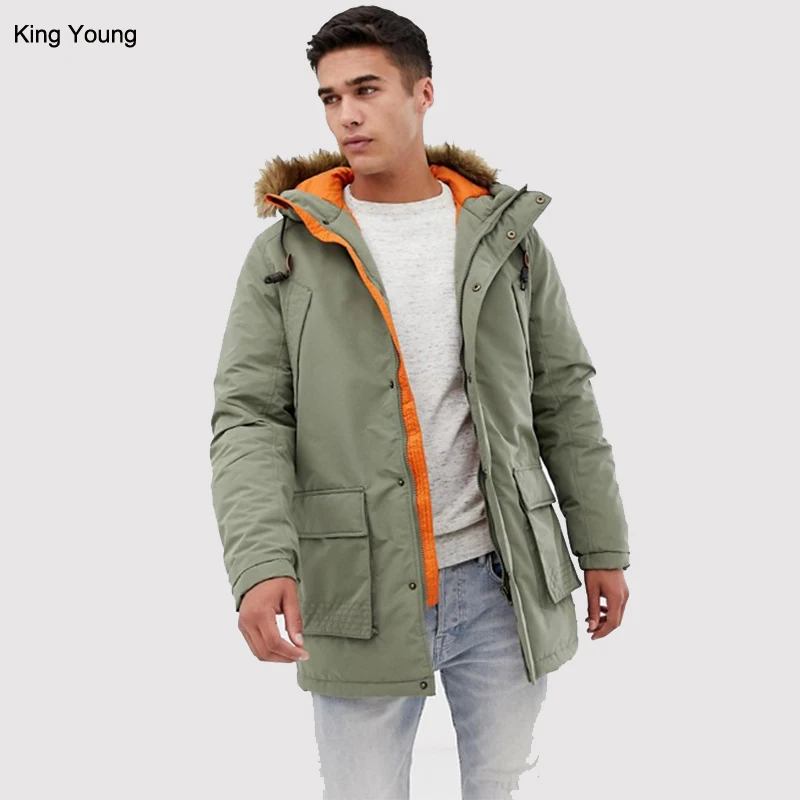 mens green parka orange lining