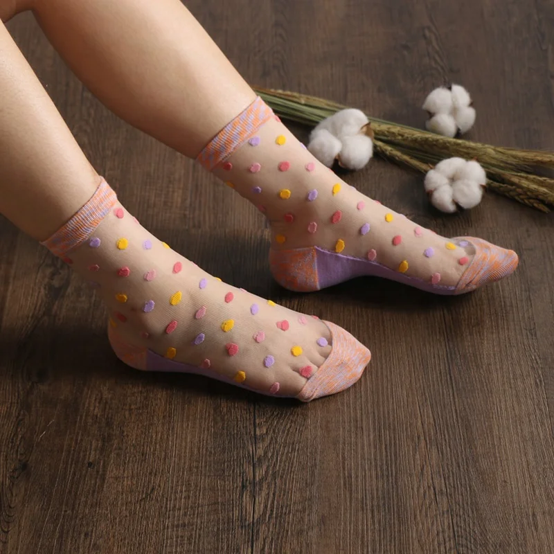 Summer Wholesale Colored Glass Crystals Dot Novelty Lady Summer Socks