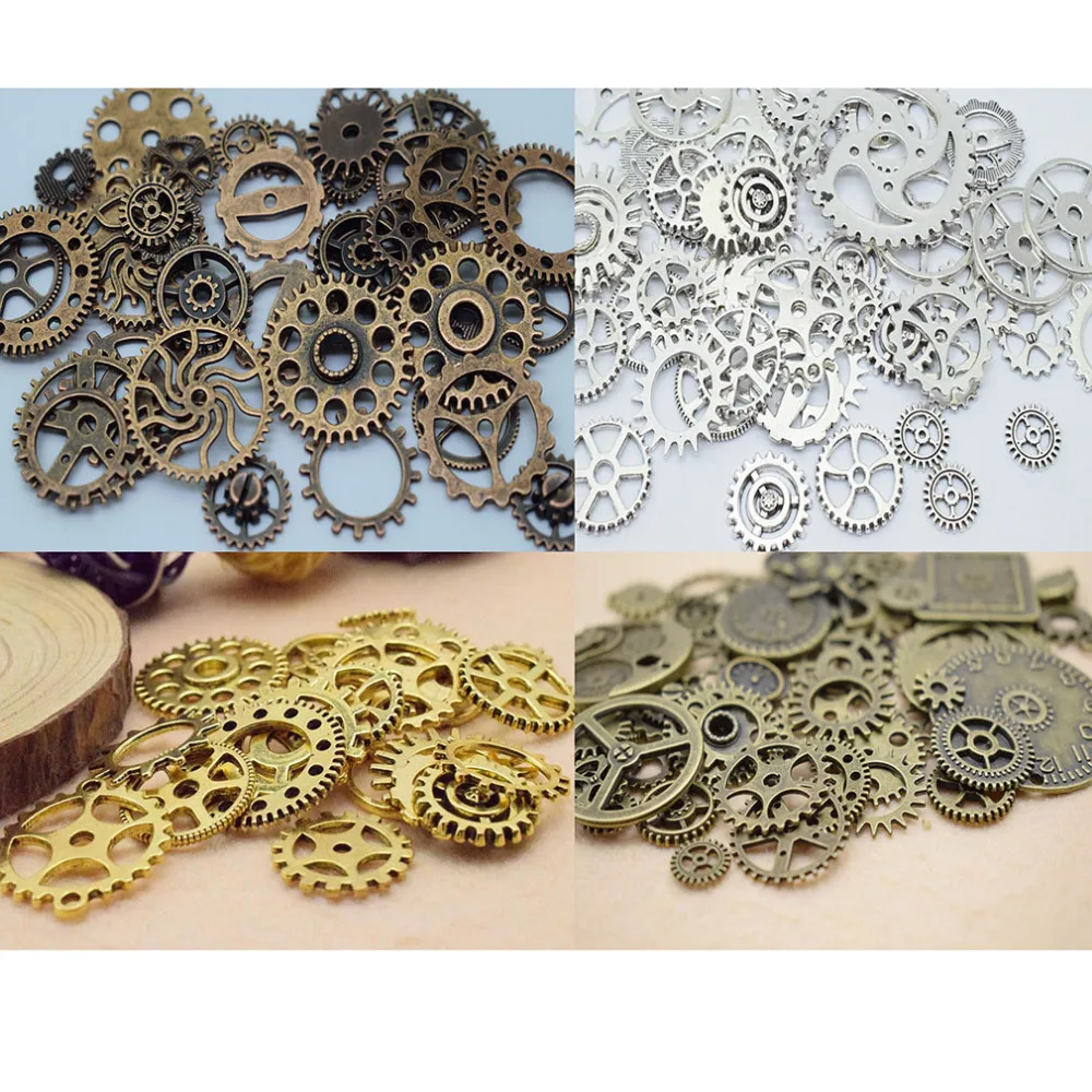 

Diy Jewelry 100pcs Mix Style Steampunk Gears Charms Clock Watch Wheel Gear for Crafting, Gold plated;silver