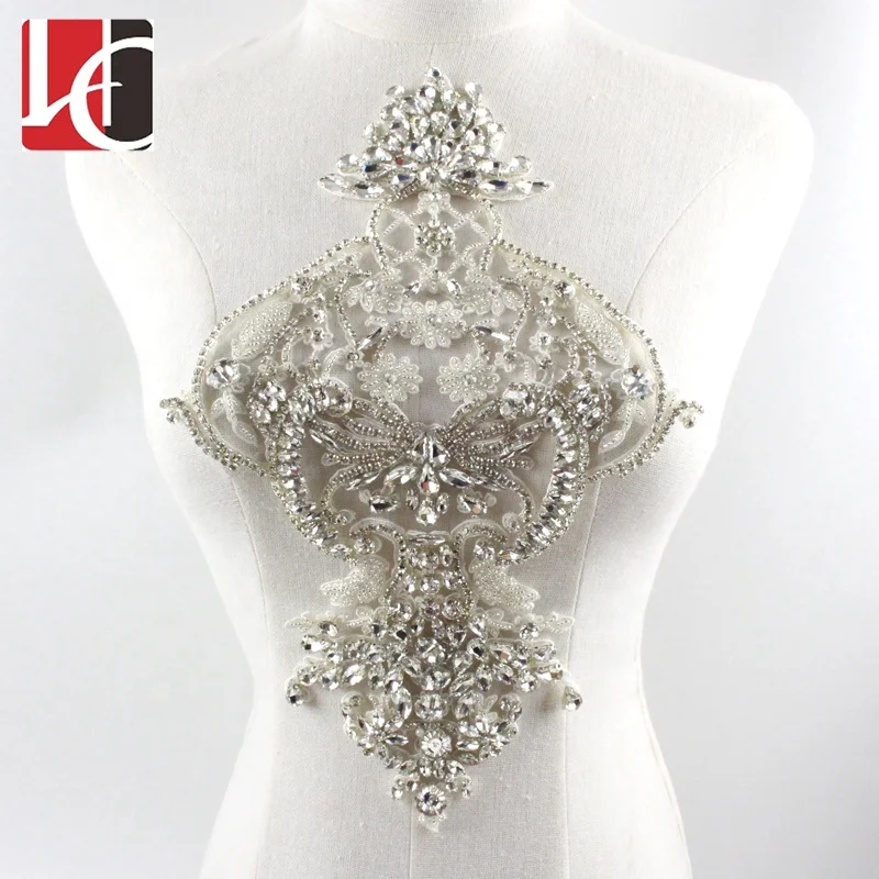 

HC-6004 Hechun New design manufacture bridal dress applique crystal, Clear