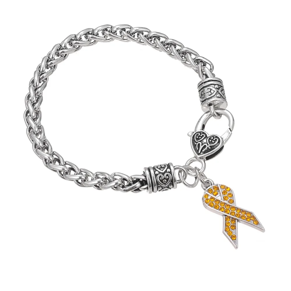 

Mix Order New Bracelet Handmade Orange Crystal Cancer Awareness Ribbon Charm Antique Silver Wheat Chian Bracelet