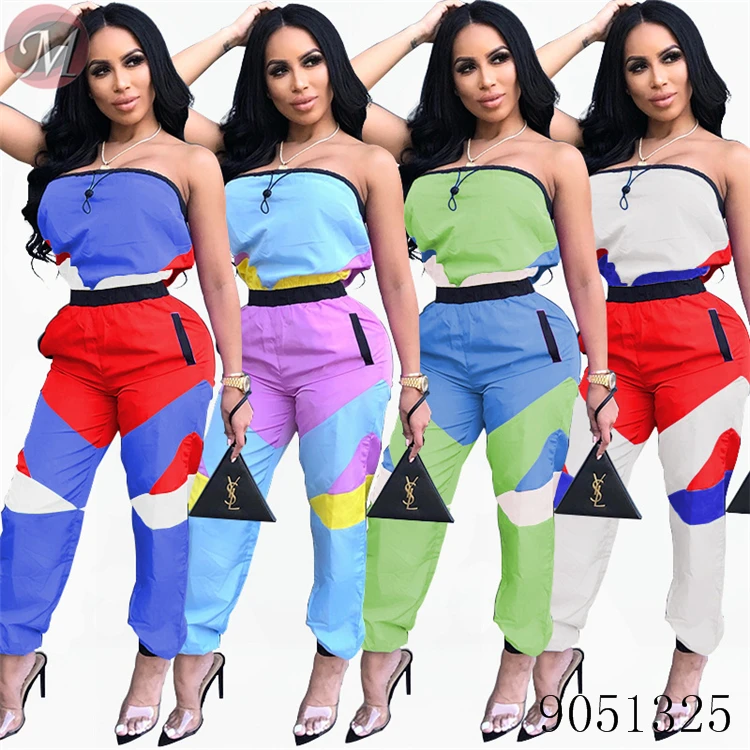 9051325 queenmoen wholesale women clothing contrast color wrap chest casual jumpsuit