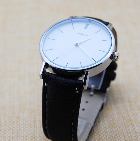 New Fashion Round Ladies Cheap Geneva Leather Watches Women Geneva Leather Band Watch Hot