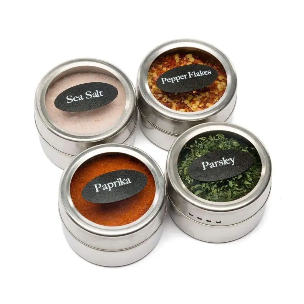 
Newest kitchenware magnetic spice tins containers sets stainless steel spice jar with label 