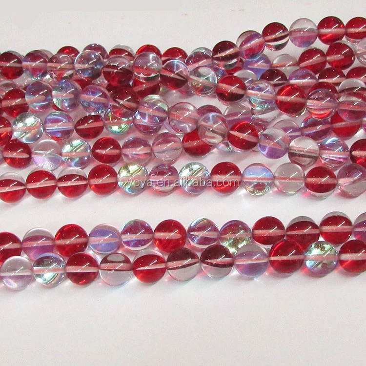 

GP0837g Synthetic smooth shiny rainbow moonstone round beads