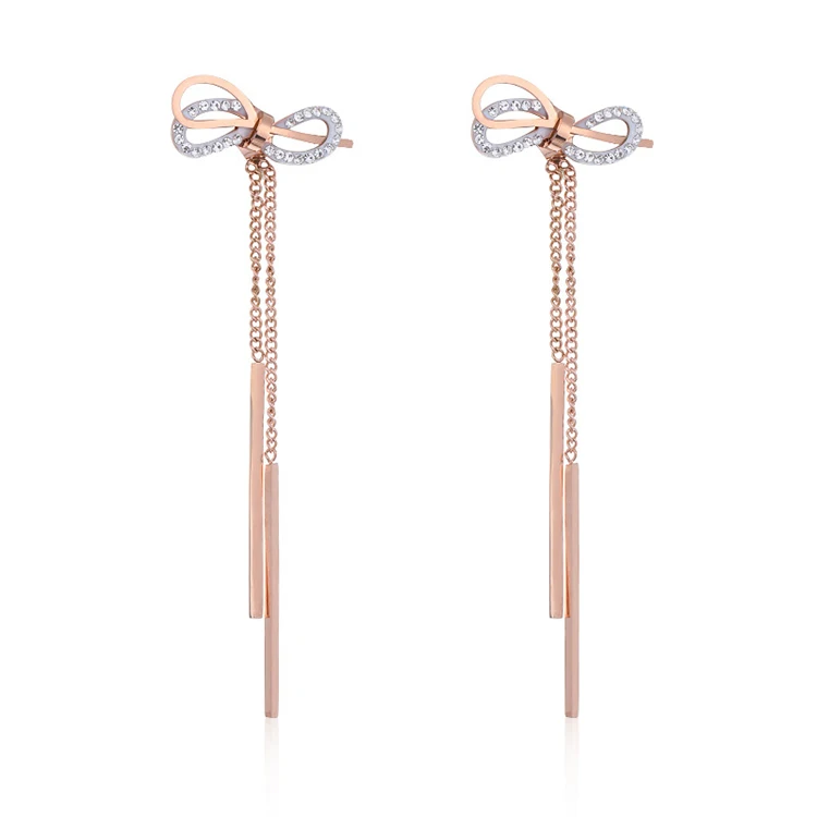 

2019 Fashion Long Crystal Rhinestone Bow Designer Earrings, Rose gold