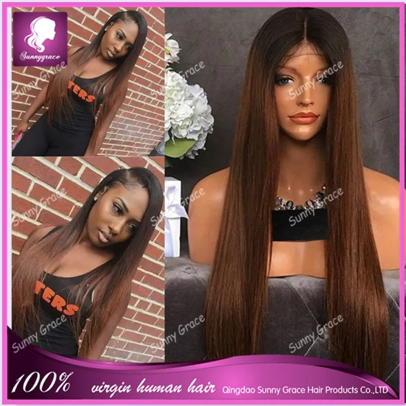 

Full cuticle factory price premium quality ombre brown peruvian hair lace front wig full lace wig, N/a