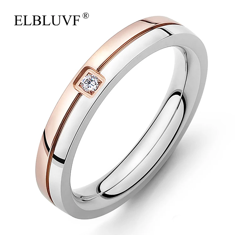 

ELBLUVF Free Shipping Stainless Steel Jewelry 3A Zircon Couple Simple Vogue Rings, Black , rose gold