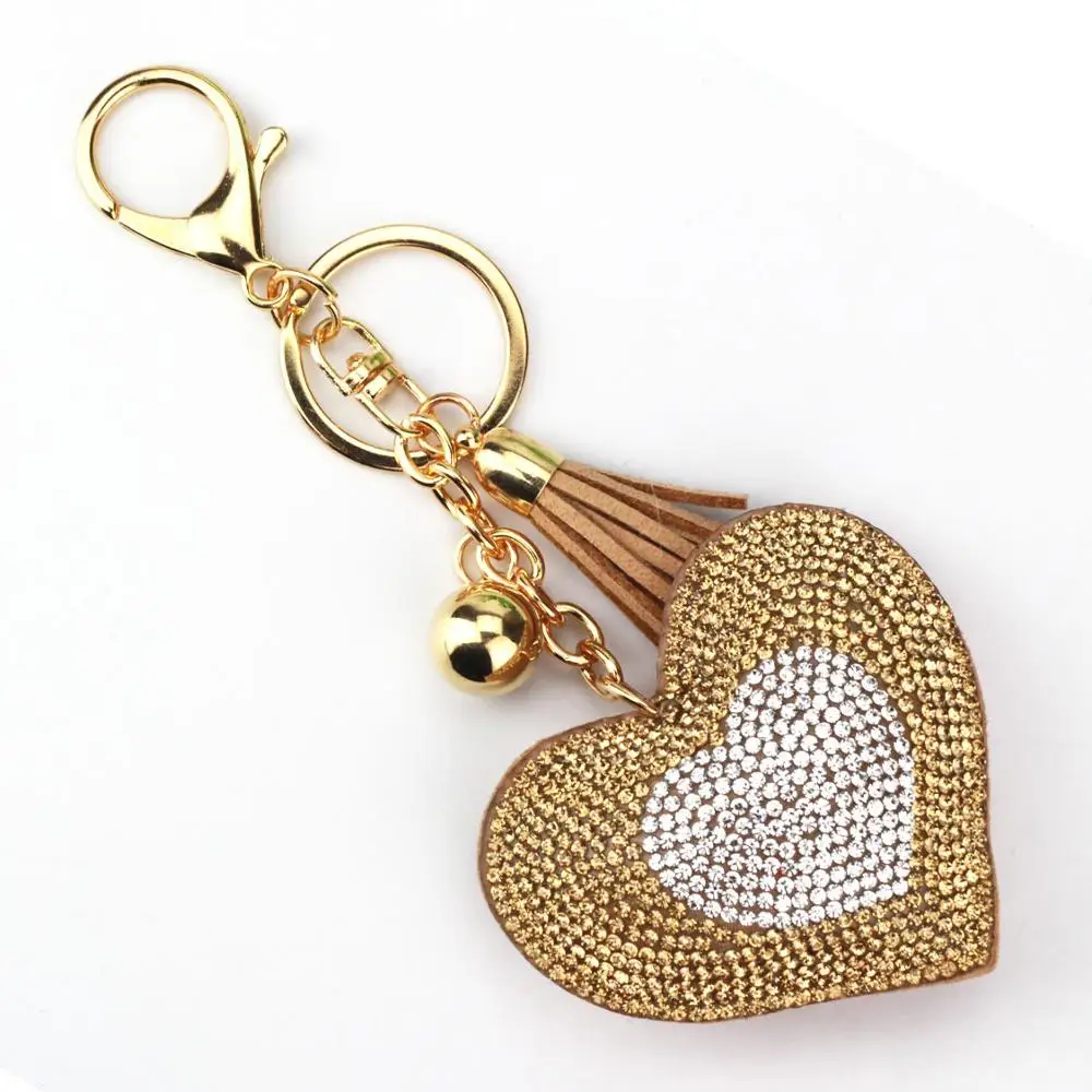 Promotion Leather Crystal Rhinestone Keychain Tassel Heart Keychain