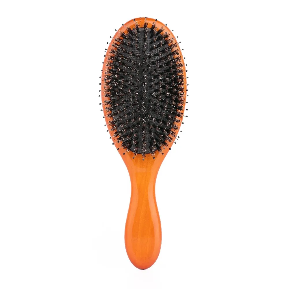 Oval Shape Plastic And Boar Bristle Cushion Bamboo Hair Brush