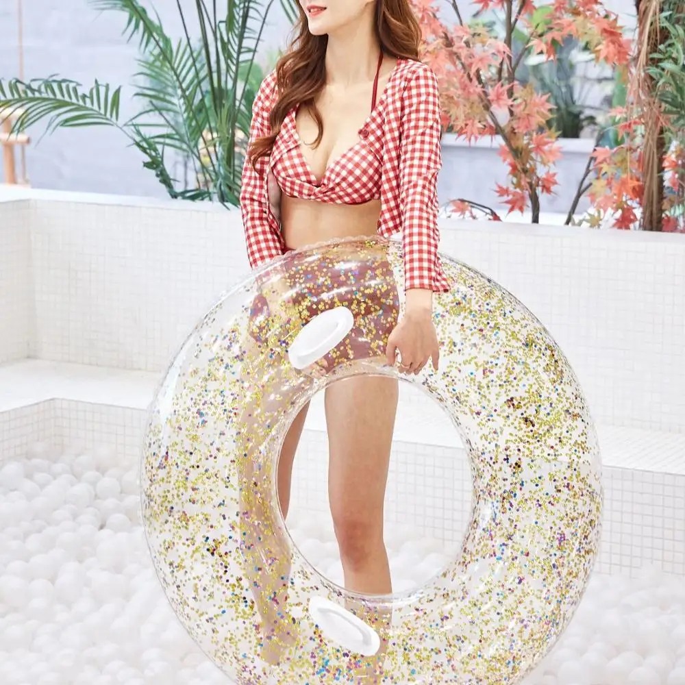 

Newest factory 6P PVC summer toys swimming pool ring inflatable glitters shinny swimming tube float for adults can custom color, Colored