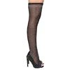 Black Peep Toe High Heel Rhinestone Mesh Thigh High Boots