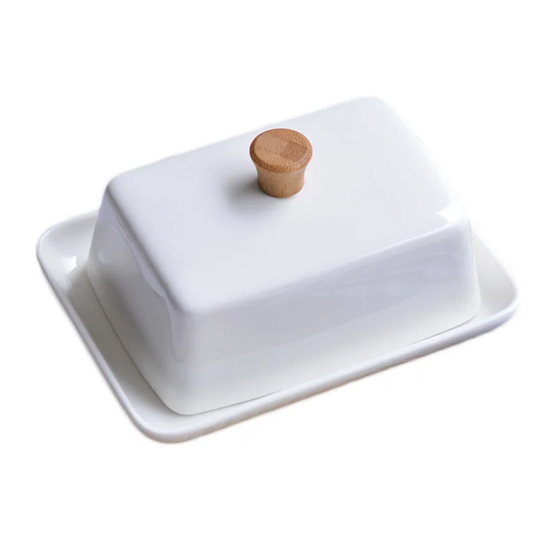 

Factory Direct Hot Selling Custom Logo White Rectangle Ceramic Butter Dish With Lid, Any pms colour is accepted