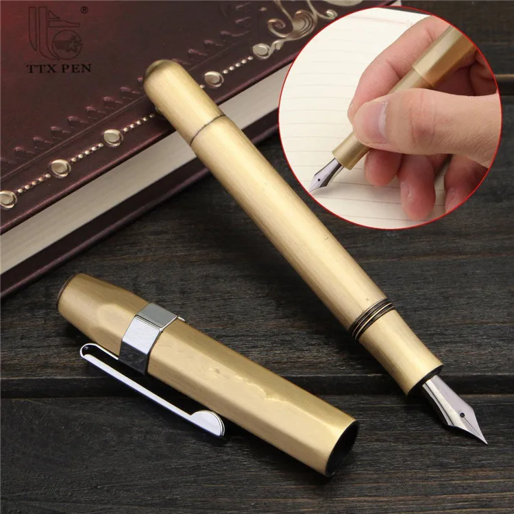 High Quality Cute Luxury Metal Golden Fountain Pen Fashion Relief Shiny