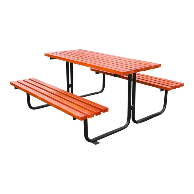 Outdoor Park Plastic Wood Picnic Table Bench Set With Metal Legs