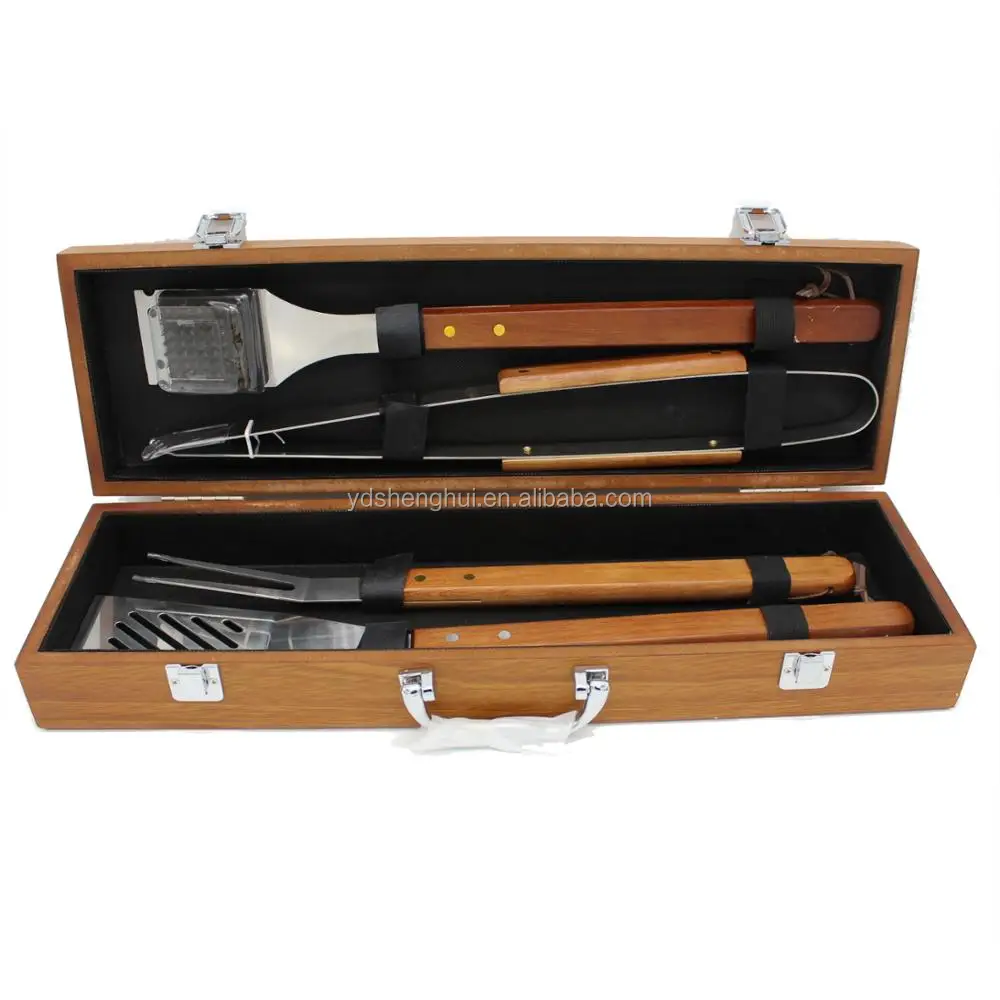 Wooden Case Bbq Tools Set With Wooden Handle Buy Wooden Handle Bbq