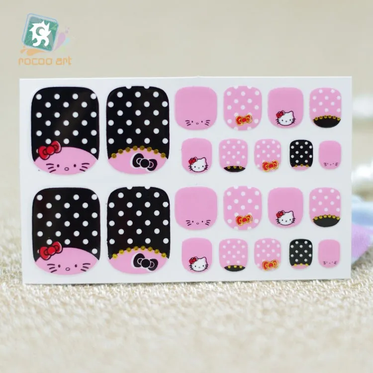 22 Pcs Pink Black Cute Toe Nails Art Wraps Sticker With Hello Kitty 22 Pcs Pink Black Cute Toe Nails Art Wraps Sticker With Hello Kitty Cat Design