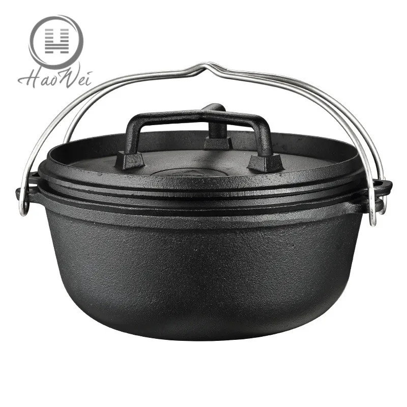 High quality stock pot & frying pot outdoors camping hanging cast iron dutch oven set