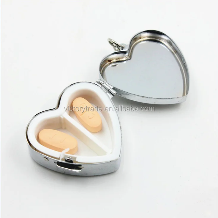 Heart Shape metal Pill Box with Keychain