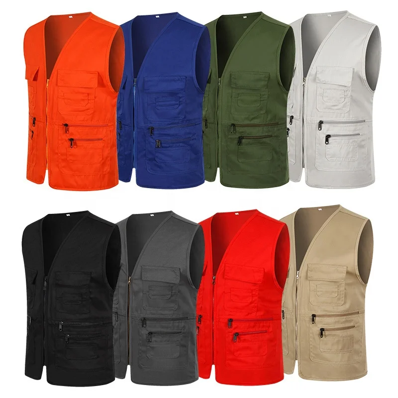 

Men's Multi pockets Promotion vest Bibs waistcoat For Advertising Photography Fishing Journalist Volunteer Vest Custom Print