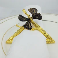 

2019 gold plated triangle metal tree trunk leaf napkin ring